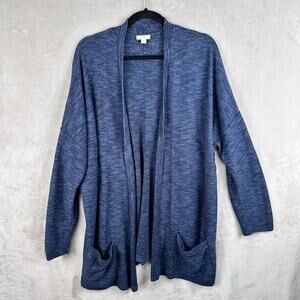J Jill Sweater Women Large Blue Cardigan Pockets Preppy Comfort Lagenlook Office